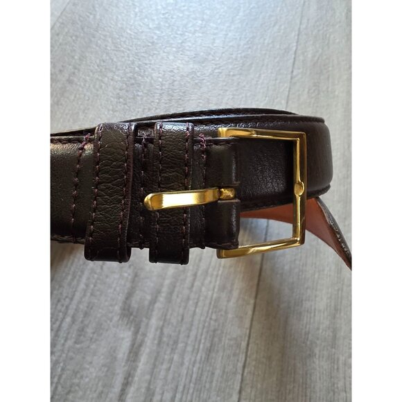 Roc Mens Leather Belt 46" Fine Calf With Gold Buckle Brown - Picture 2 of 4
